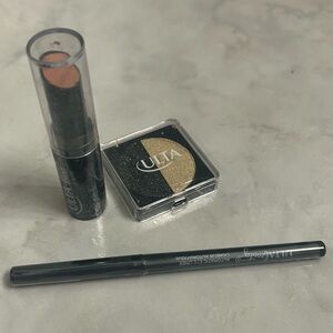 Ulta Beauty Black and Gold Eyeshadow Set with Lipstick and Eyeliner
